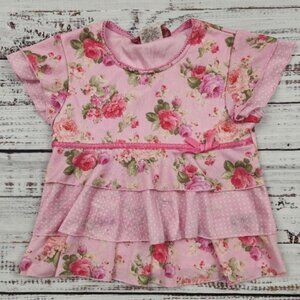 6 Girls Pink Floral Tiered Shirt cottagecore bow ruffle tee y2k